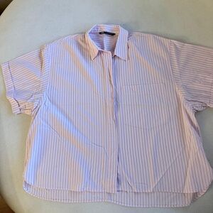 Zara Pale Pink Short Sleeve Stripe Shirt